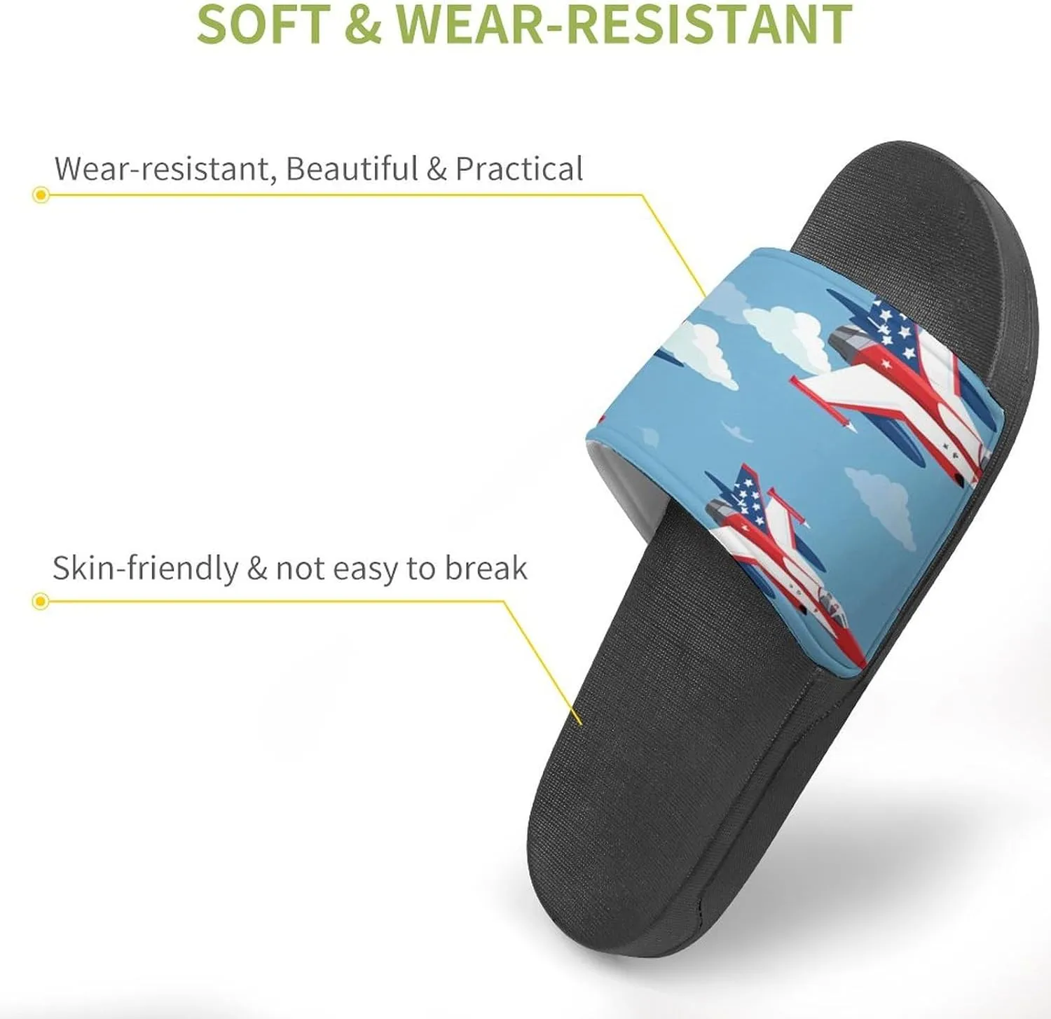 USA Fighter Planes Slippers for Women Men Anti-Slip Shower Slides Open Toe Slippers for Home Outdoor Beach