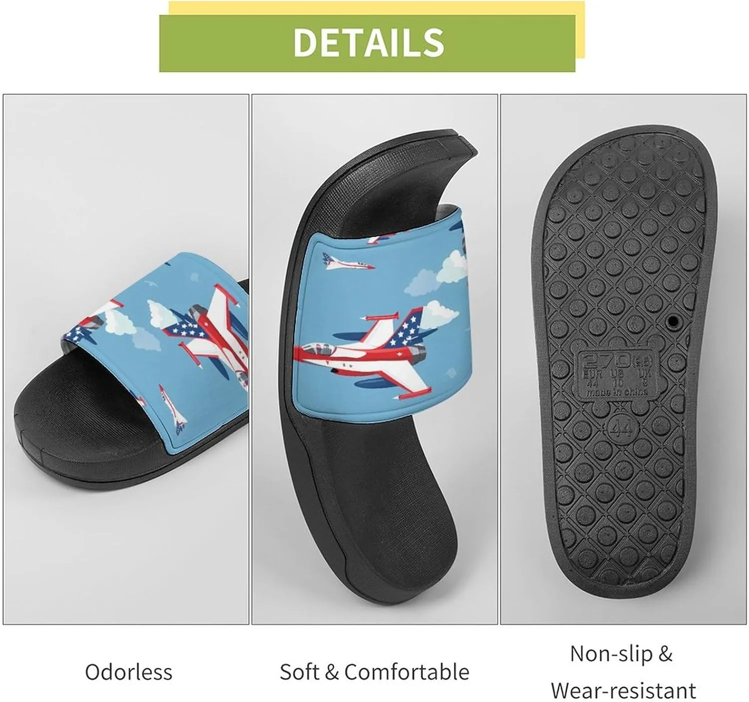 USA Fighter Planes Slippers for Women Men Anti-Slip Shower Slides Open Toe Slippers for Home Outdoor Beach