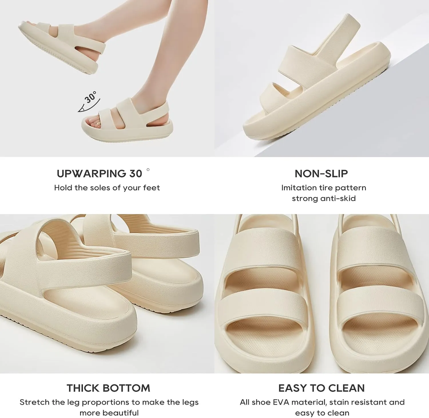 utune Sandals For Women,Casual Open Toe Cloud Slide Sandals Soft Thick Sole Non-Slip Indoor Outdoor Summer Sandal