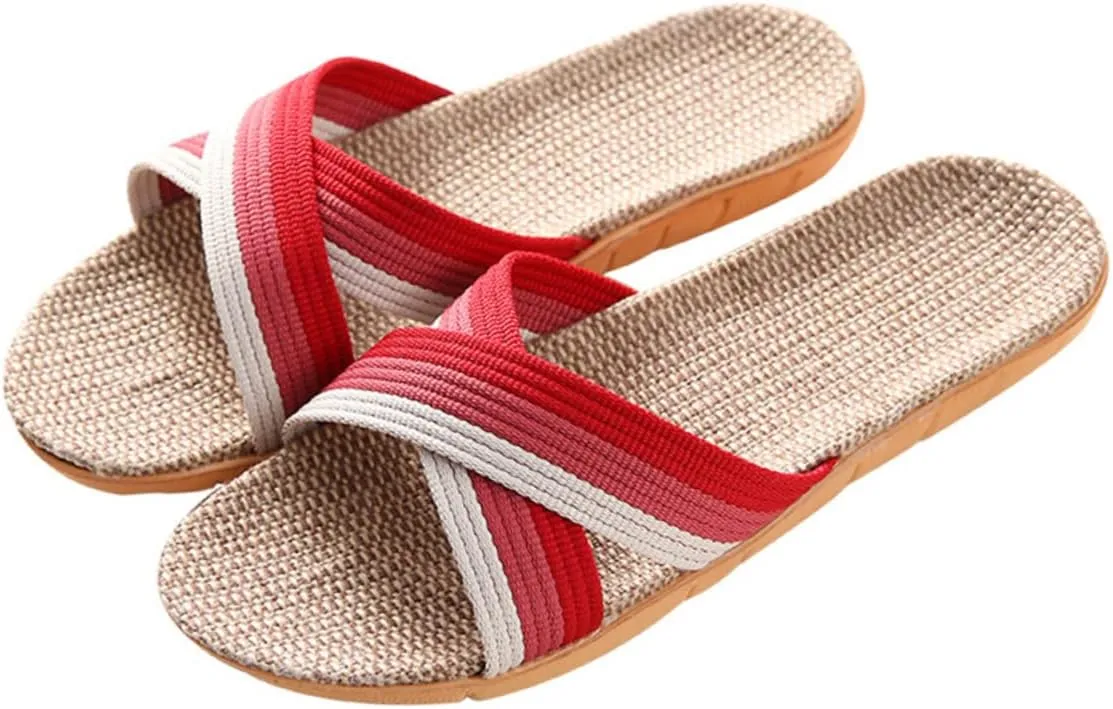 VALICLUD Non-slip Linen Slippers Comfortable Lightweight Summer Footwear for Home