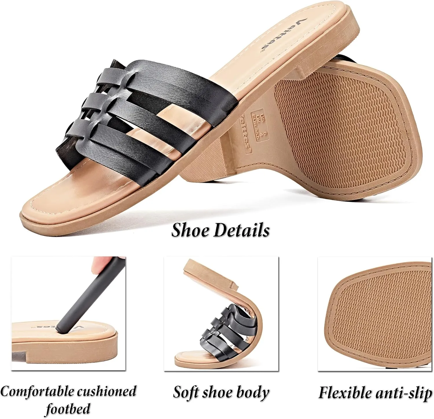 Veittes Women's Flat Slide Sandals - Casual Classic Simple Strappy Slip on Flat Summer Sandals.