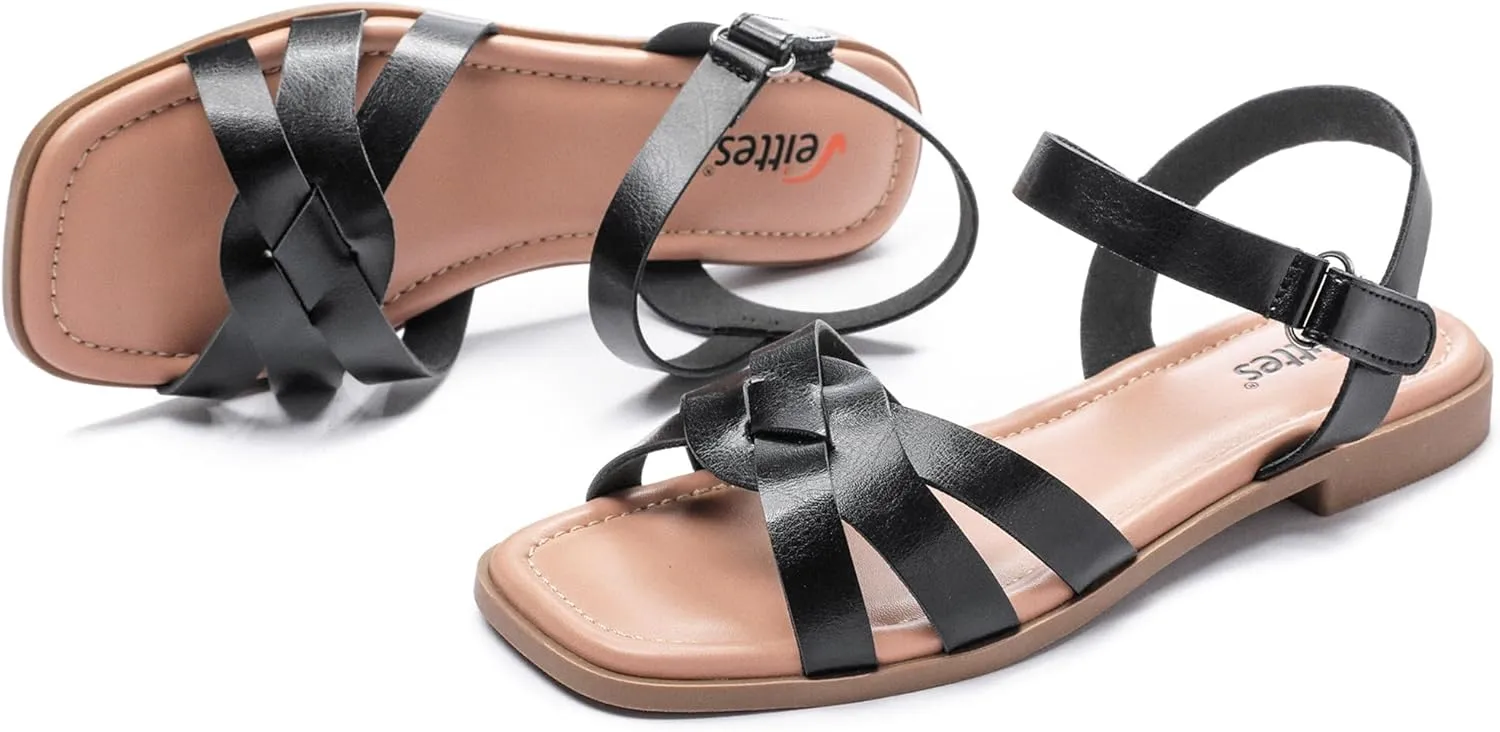 Veittes Women's Flat Slide Sandals - Casual Classic Simple Strappy Slip on Flat Summer Sandals.