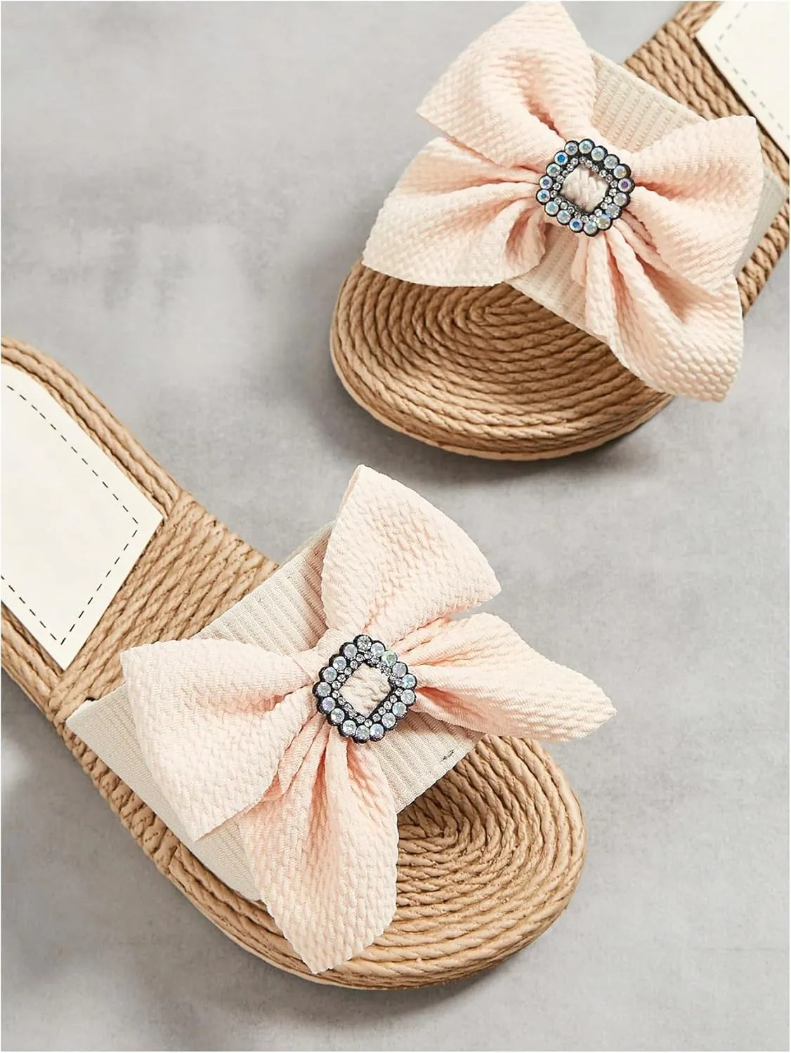 Verdusa Women's Bow Summr Flat Sandals Open Toe Sandals Slip On Slides
