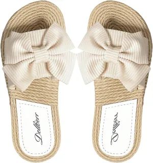 Verdusa Women's Bow Summr Flat Sandals Open Toe Sandals Slip On Slides