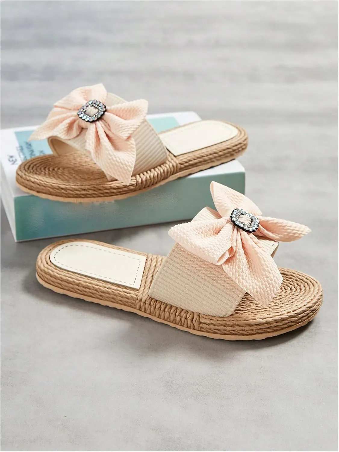 Verdusa Women's Bow Summr Flat Sandals Open Toe Sandals Slip On Slides