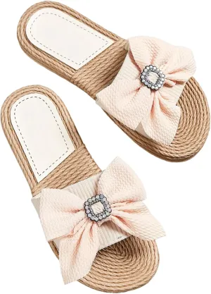 Verdusa Women's Bow Summr Flat Sandals Open Toe Sandals Slip On Slides