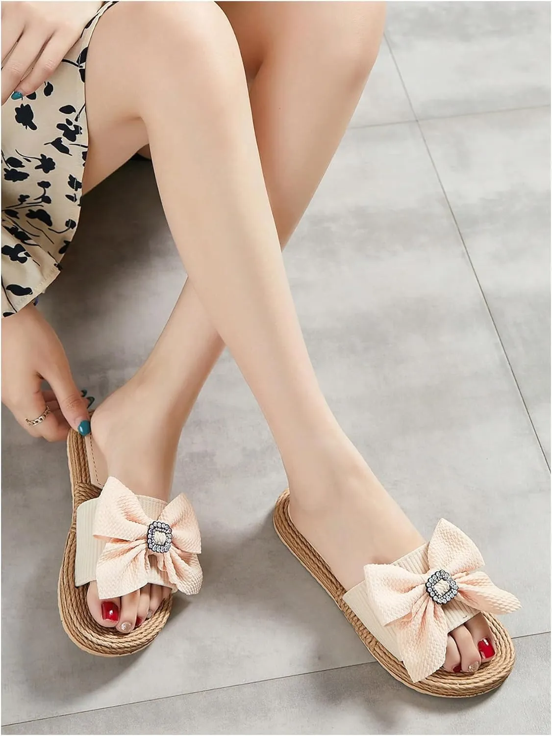 Verdusa Women's Bow Summr Flat Sandals Open Toe Sandals Slip On Slides