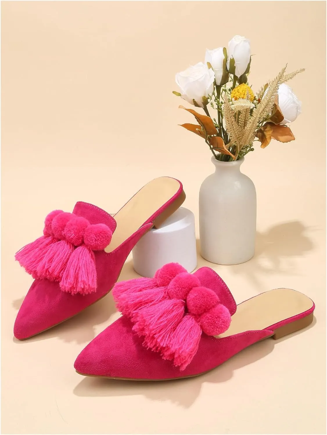 Verdusa Women's Dress Shoes Slip On Flats Comfortable Pointed Toe Mules Dressy Casual Loafers Shoes