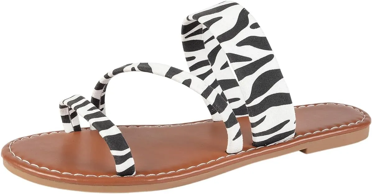 Verdusa Women's Leopard Print Strappy Summer Flat Sandals Slip On Slides