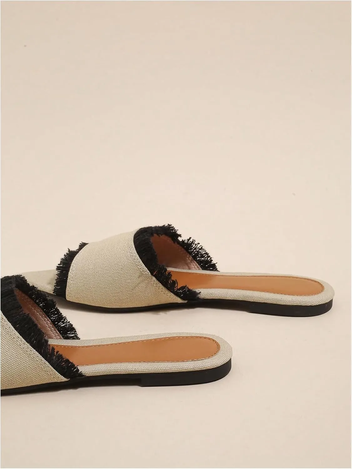 Verdusa Women's Pointed Toe Denim Flat Sandals Open Toess Slip On Summer Flats