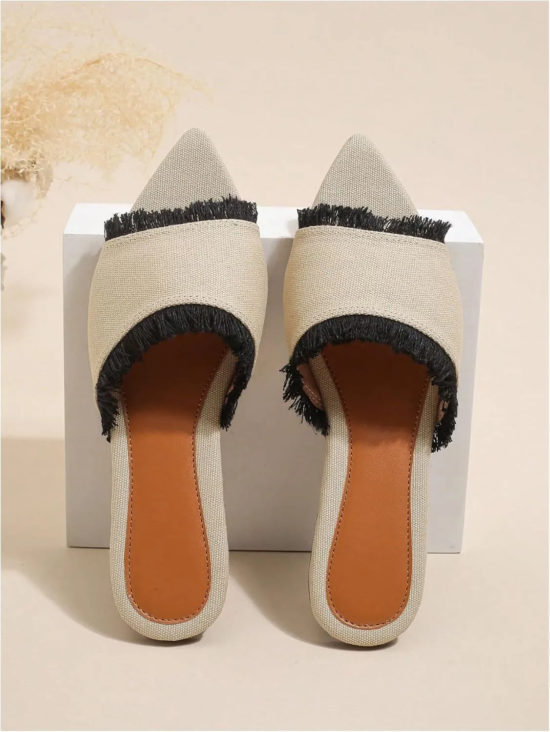 Verdusa Women's Pointed Toe Denim Flat Sandals Open Toess Slip On Summer Flats
