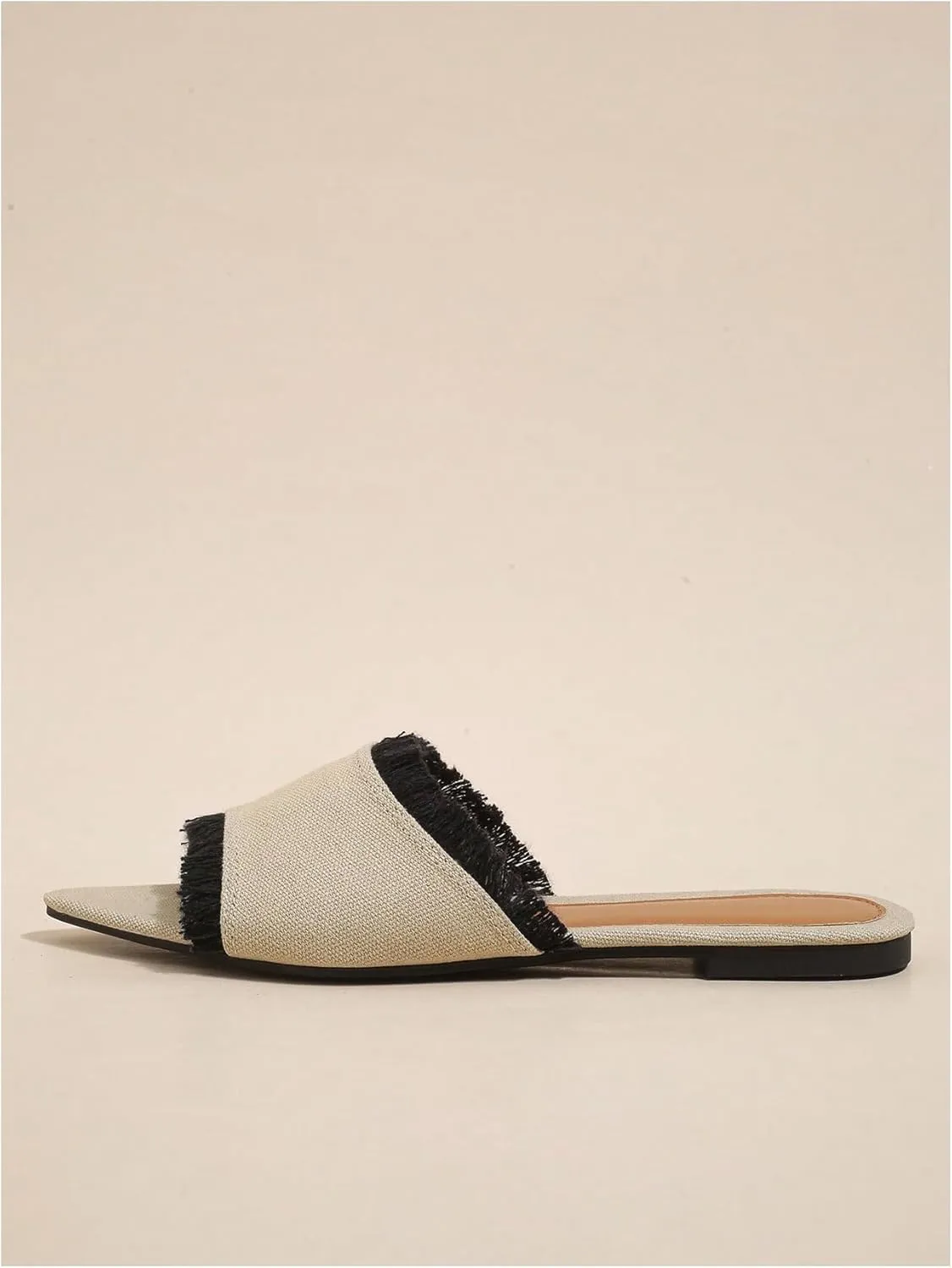 Verdusa Women's Pointed Toe Denim Flat Sandals Open Toess Slip On Summer Flats