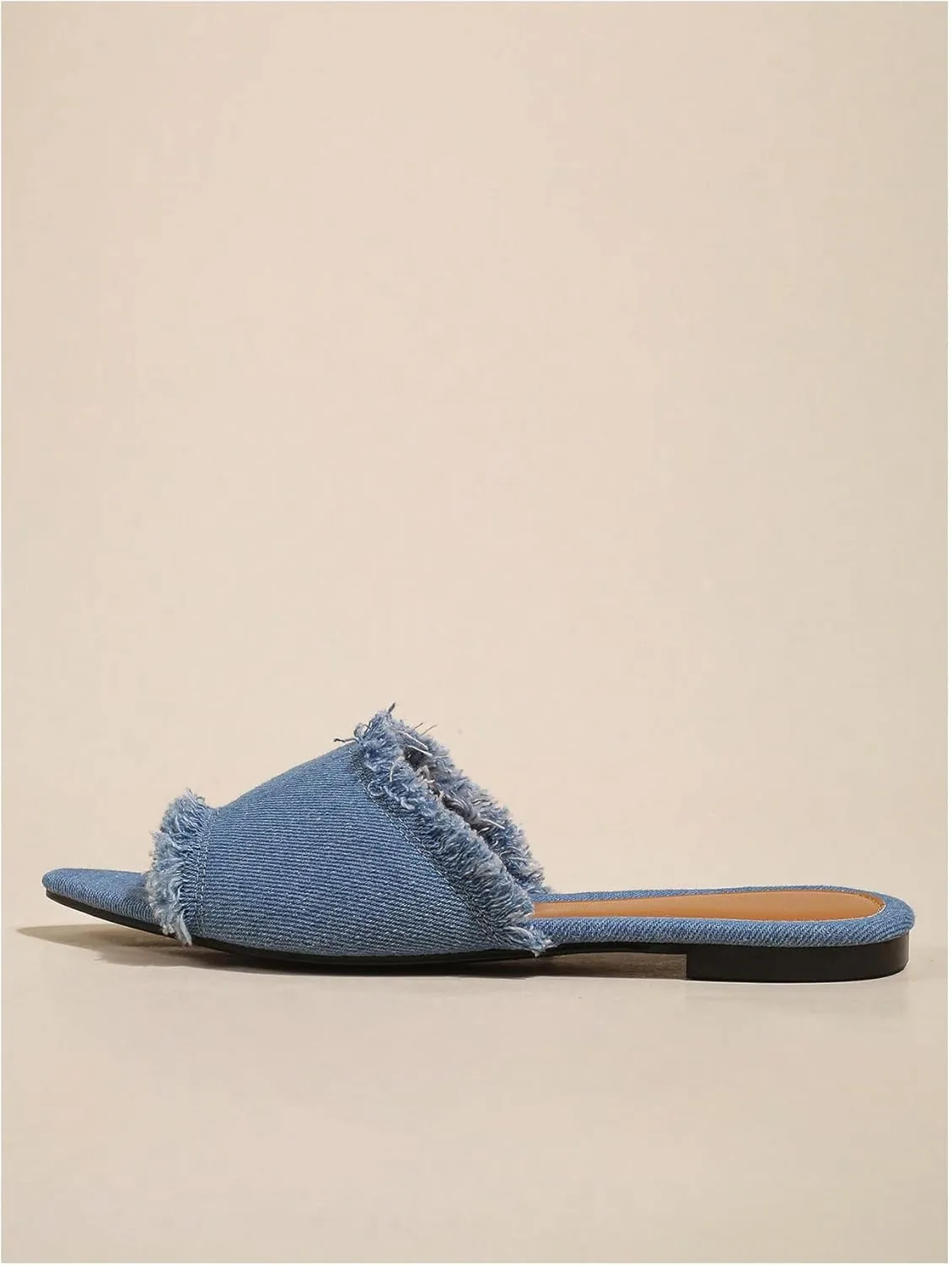 Verdusa Women's Pointed Toe Denim Flat Sandals Open Toess Slip On Summer Flats