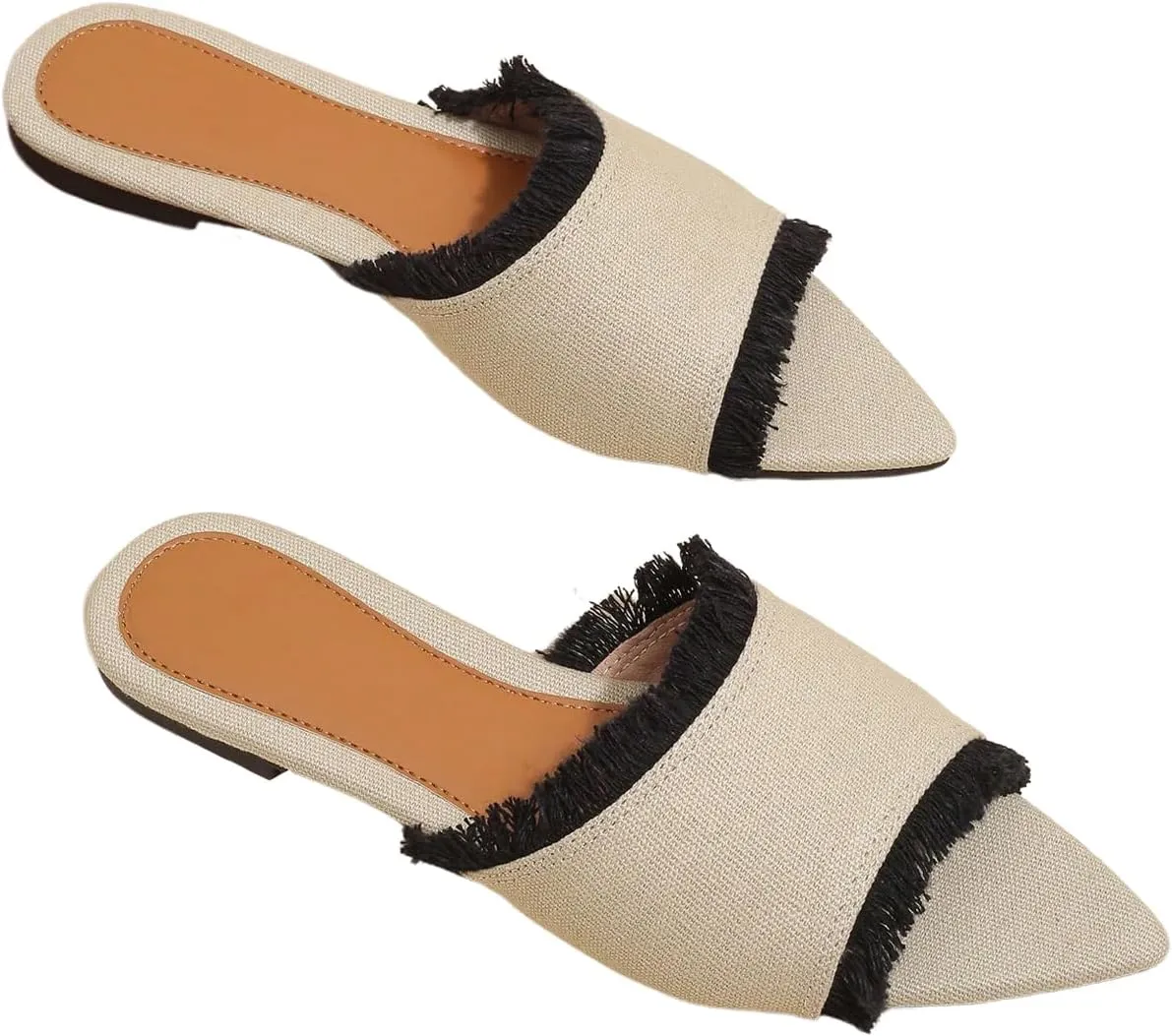 Verdusa Women's Pointed Toe Denim Flat Sandals Open Toess Slip On Summer Flats
