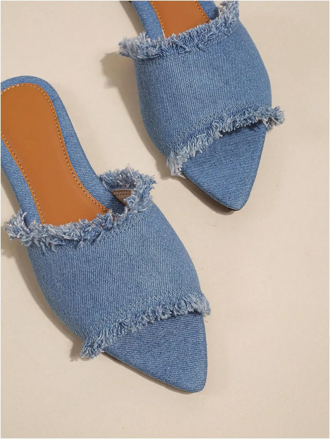 Verdusa Women's Pointed Toe Denim Flat Sandals Open Toess Slip On Summer Flats