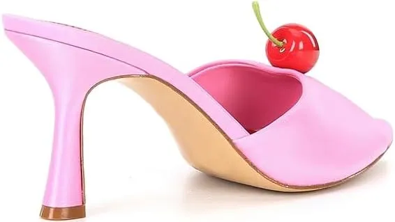 Vertundy Womens Pointed Toe Mule Heels Block Chunky Slip On Slides Peep Toe Cherry Satin Sandals