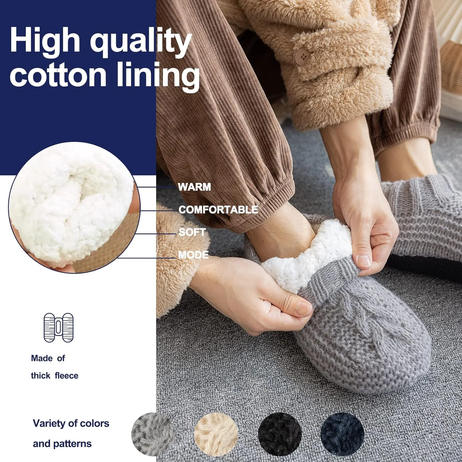 Vihir Cozy and Warm Men Slipper Socks - Non-Slip and Stylish Floor Indoor House Shoes