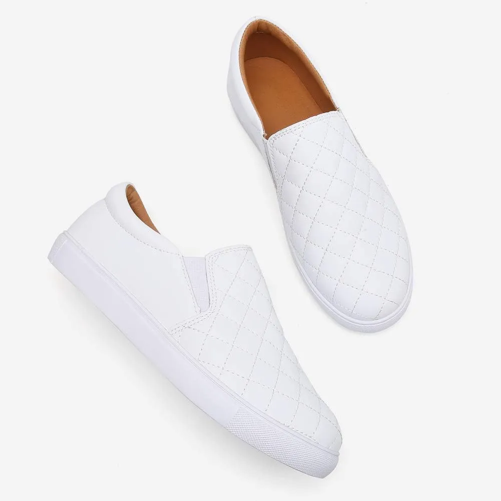 VOCNTVY Womens Loafers Comfort Casual Quilted Leather Slip On Sneakers