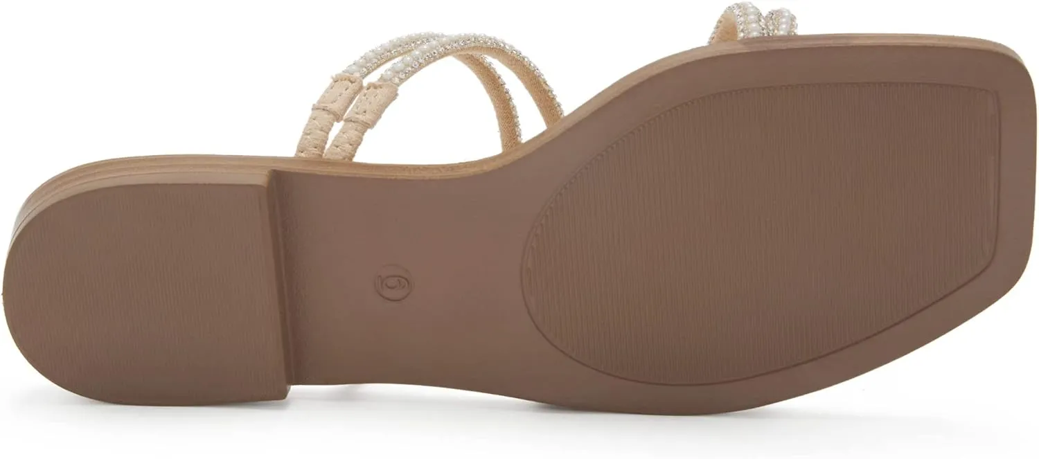 vodvob Women's Rhinestone Flat Sandals Slip on Memory Foam Sandals Open Toe Slide Sandals