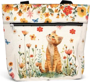 Waterproof Tote Bag with Pockets and Zipper for Work. Shoulder Bag for Women. Gift for Cat Lover Cat Owner.