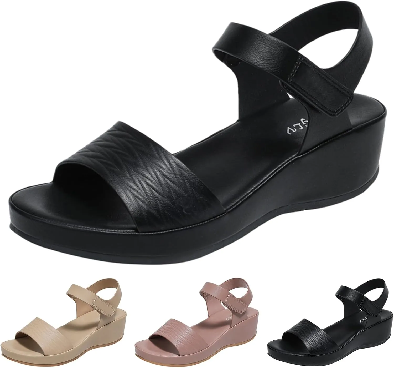 Wedge Sandals for Women 2024 Women Sandals Fashionable New Pattern Simple Solid Color Wedge Hook Loop Comfortable