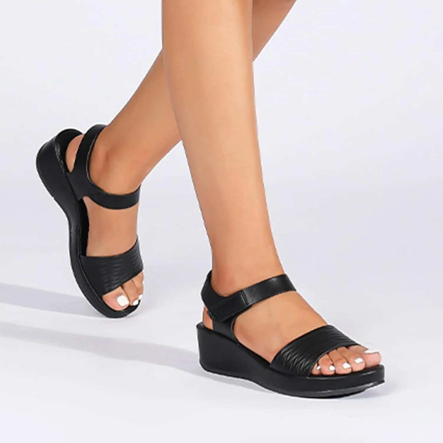 Wedge Sandals for Women 2024 Women Sandals Fashionable New Pattern Simple Solid Color Wedge Hook Loop Comfortable