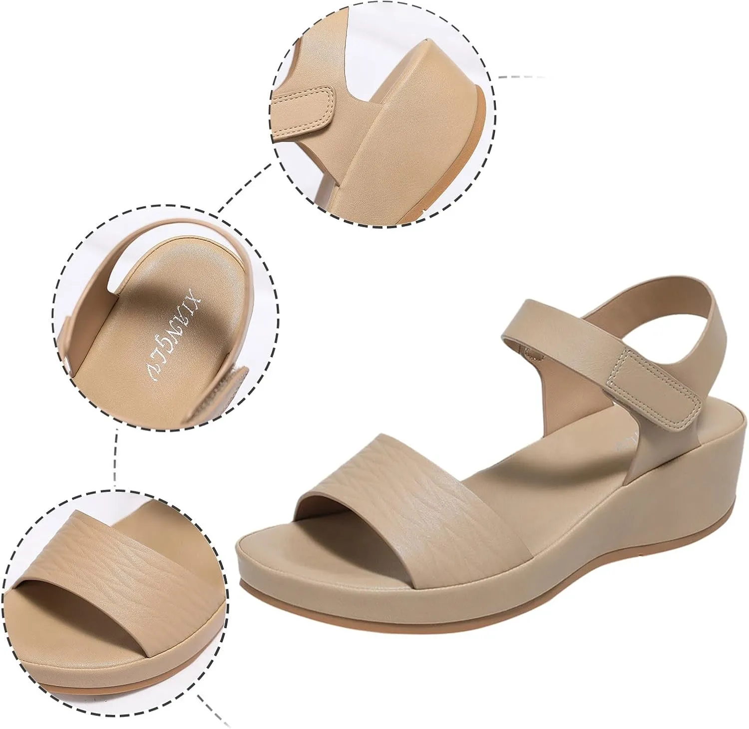 Wedge Sandals for Women 2024 Women Sandals Fashionable New Pattern Simple Solid Color Wedge Hook Loop Comfortable