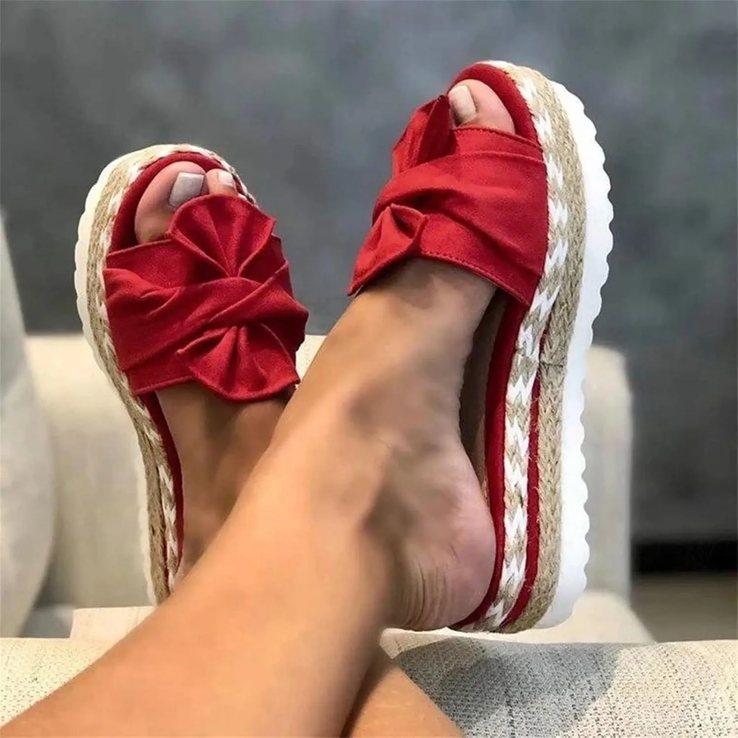 Wedge Sandals for Women 2025 Espadrille Platform Sandals Casual Bowknot Open Toe Sandal Summer Slip On Slippers