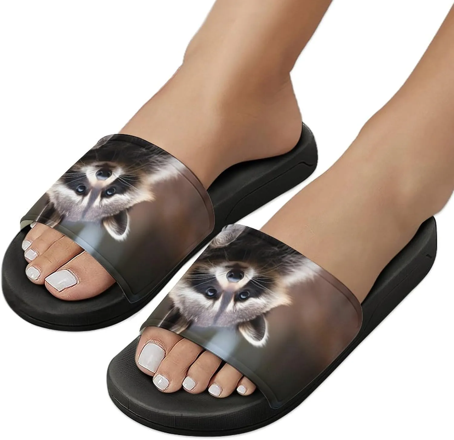 Wild Animal Cute Raccoon PVC Home Slippers Non Slip Shower Shoes Bathroom Slippers Sandals for Women Men