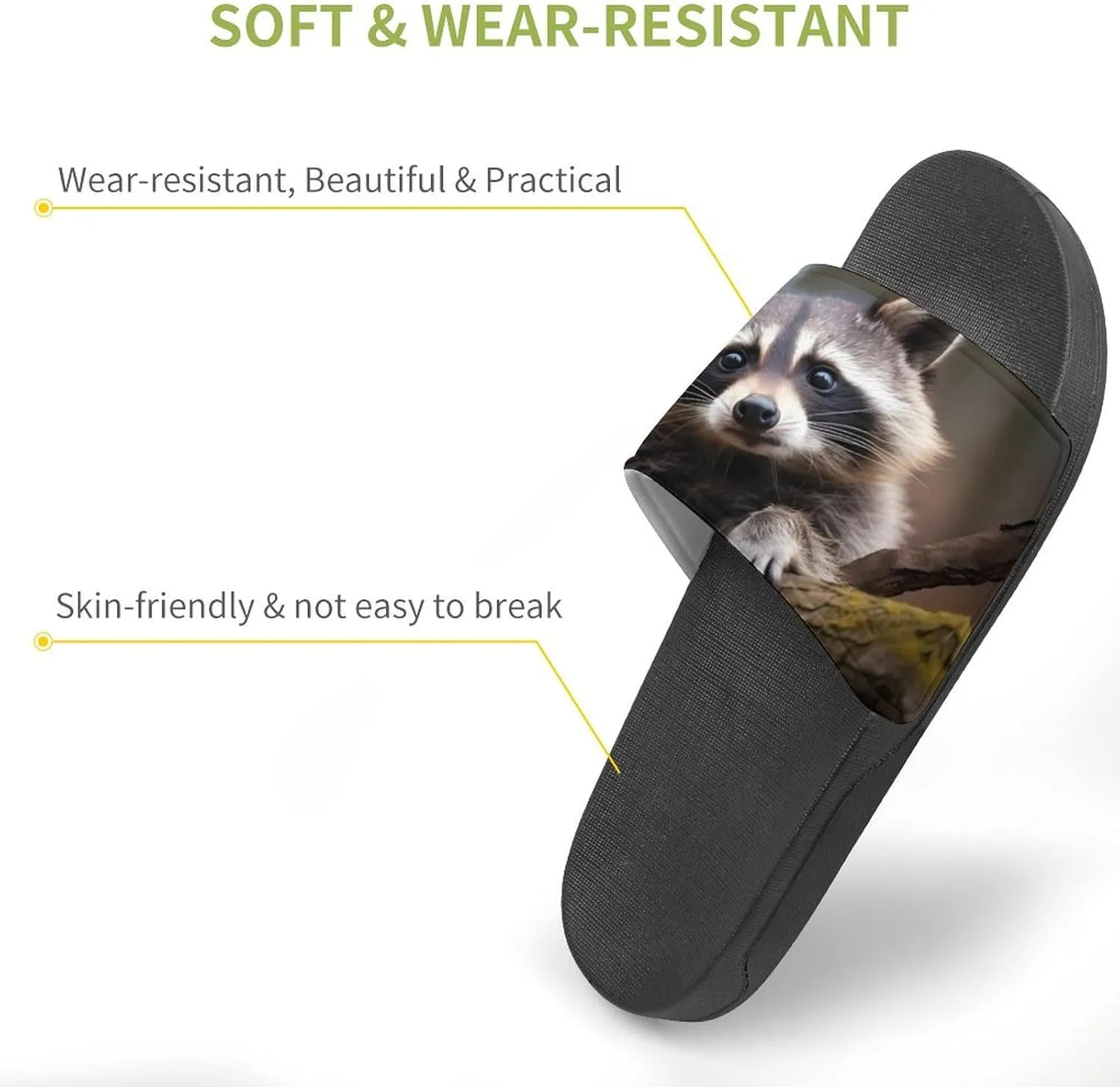 Wild Animal Cute Raccoon PVC Home Slippers Non Slip Shower Shoes Bathroom Slippers Sandals for Women Men