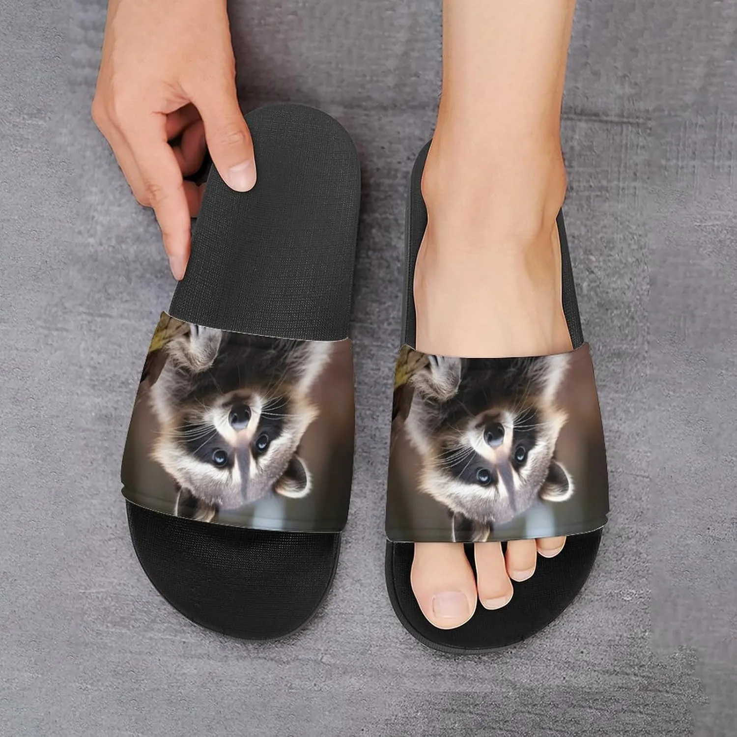 Wild Animal Cute Raccoon PVC Home Slippers Non Slip Shower Shoes Bathroom Slippers Sandals for Women Men