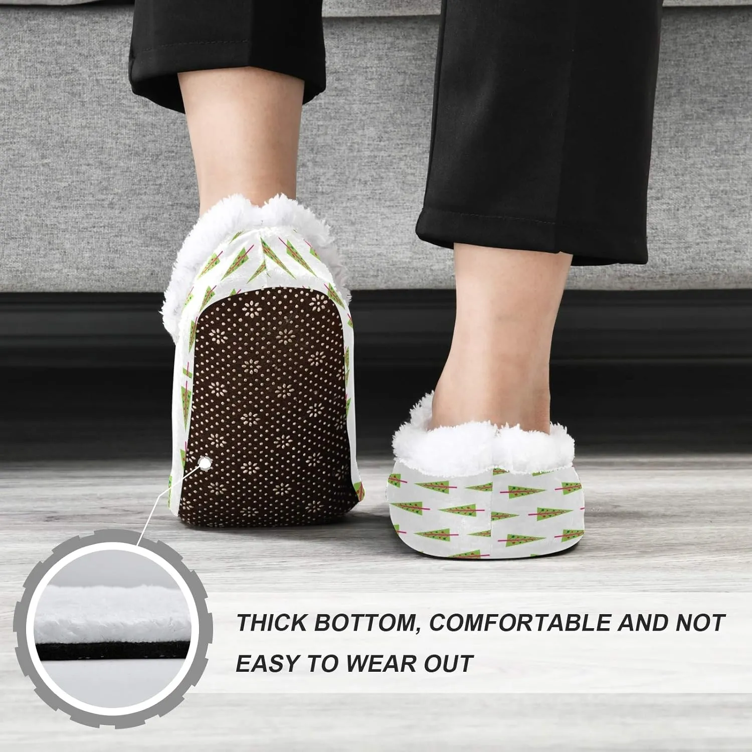 Winter House Slippers for Women/Men with Abstract Fruits Pattern Orange Element Cozy Fleece Slippers