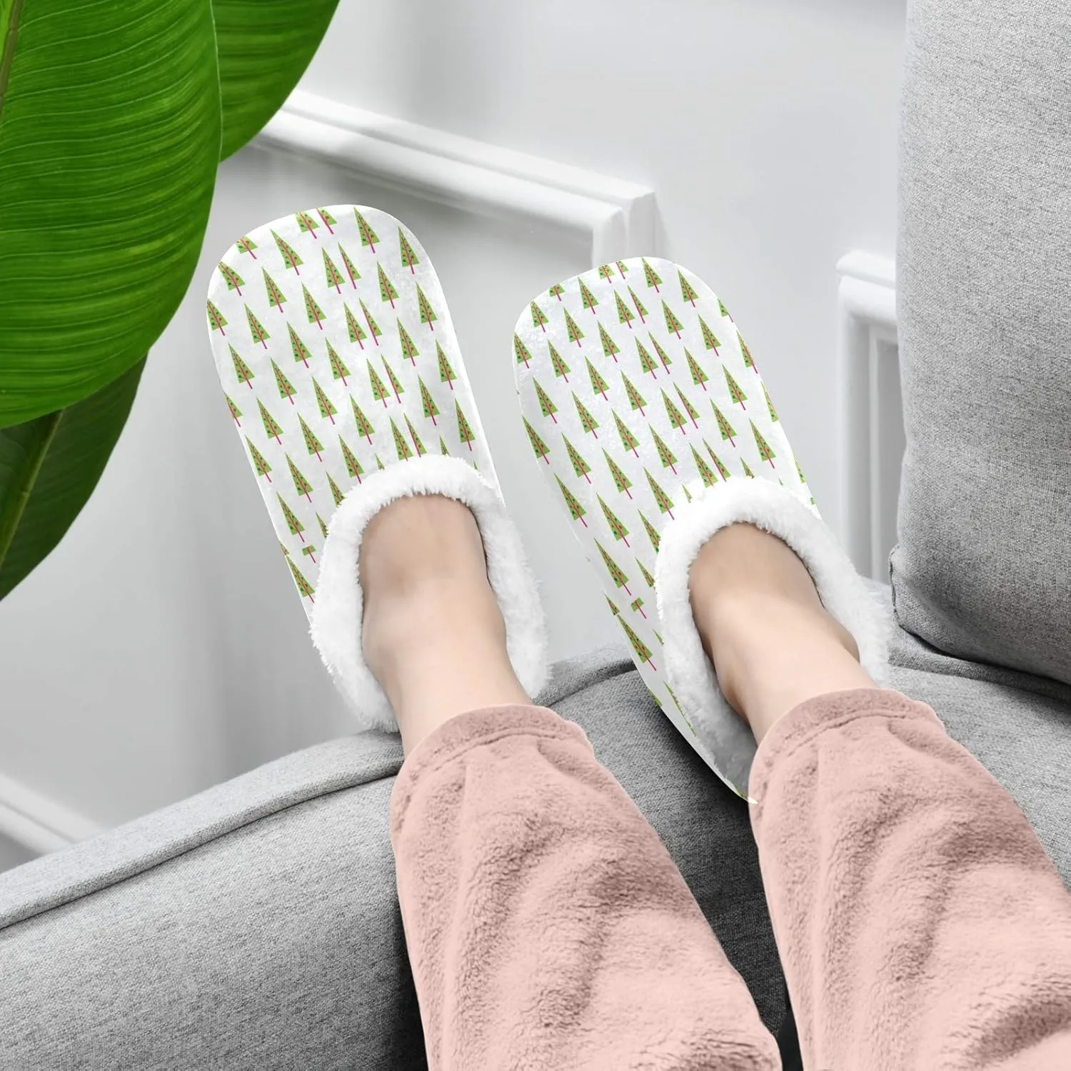 Winter House Slippers for Women/Men with Abstract Fruits Pattern Orange Element Cozy Fleece Slippers