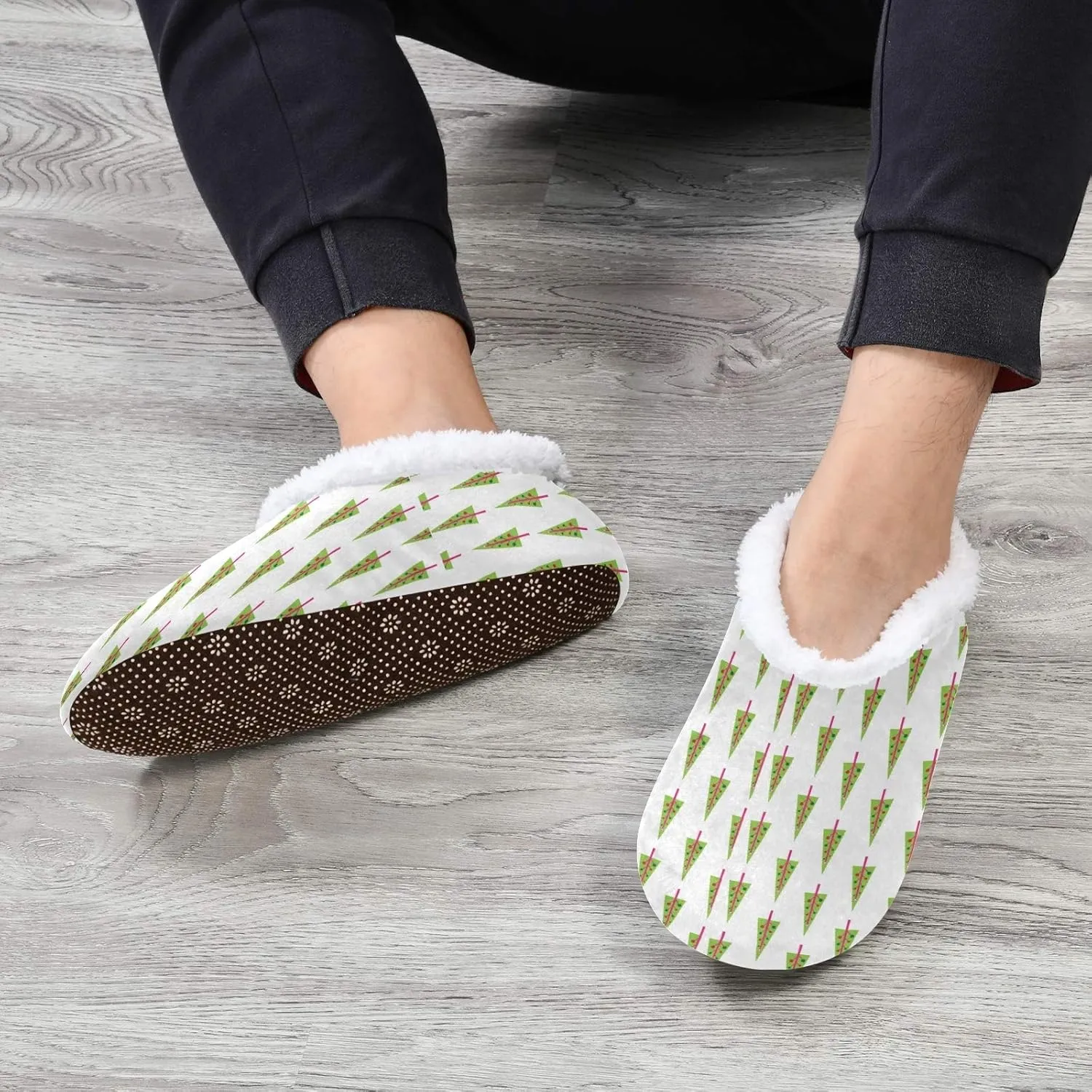 Winter House Slippers for Women/Men with Abstract Fruits Pattern Orange Element Cozy Fleece Slippers