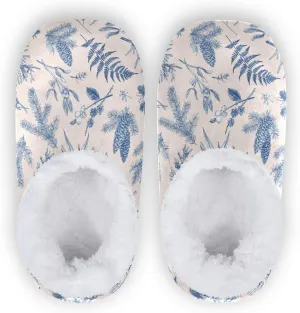 Winter House Slippers for Women/Men with Christmas Coniferous Plants Ferns and Berries Element Cozy Fleece Slippers