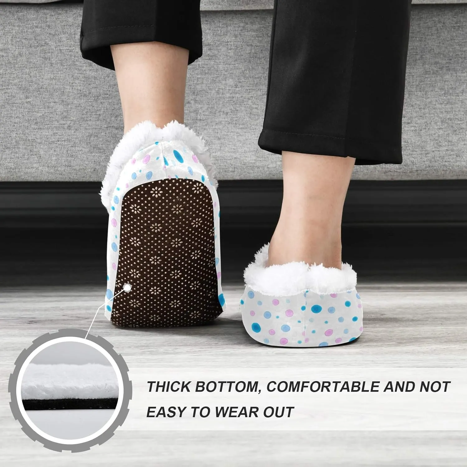 Winter House Slippers for Women/Men with Colorful Blue and Pink Spot Element Cozy Fleece Slippers