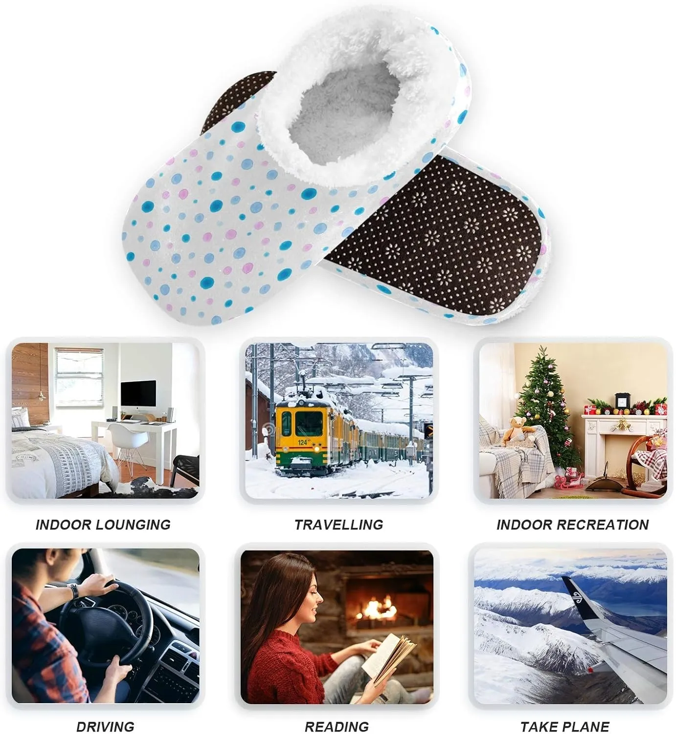 Winter House Slippers for Women/Men with Colorful Blue and Pink Spot Element Cozy Fleece Slippers