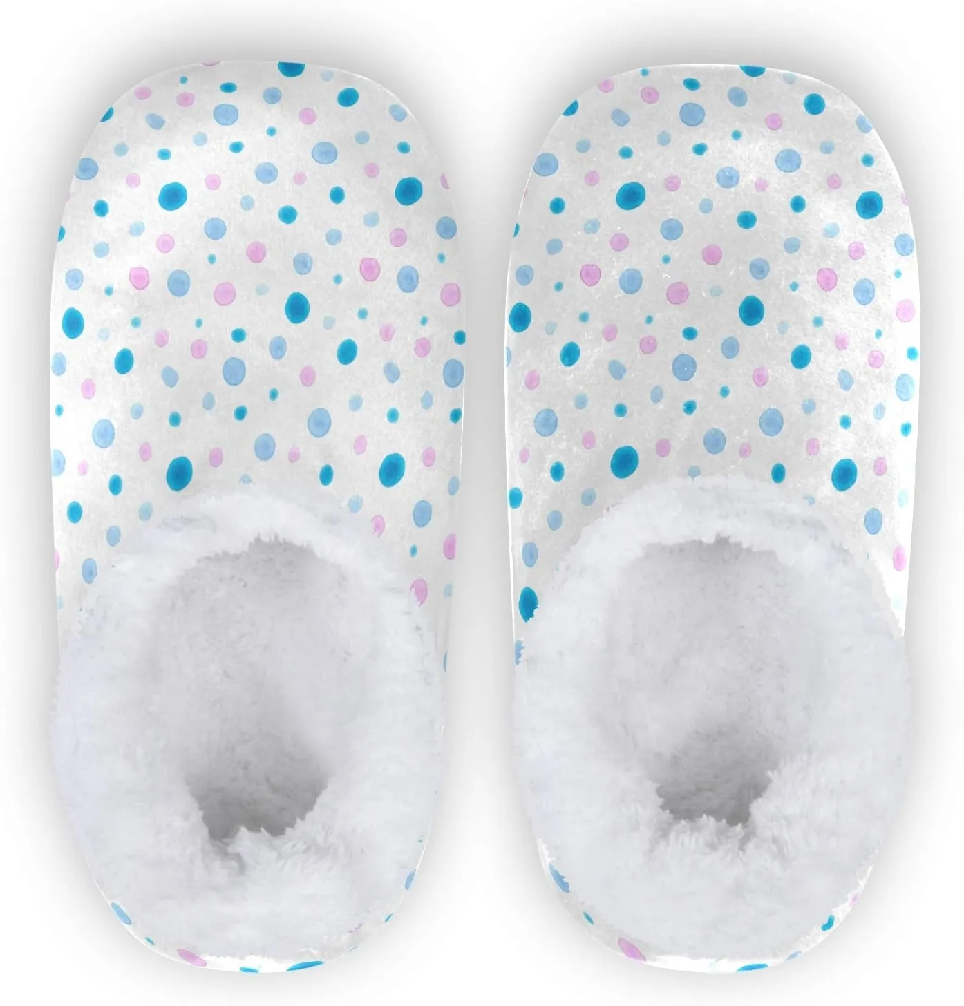 Winter House Slippers for Women/Men with Colorful Blue and Pink Spot Element Cozy Fleece Slippers