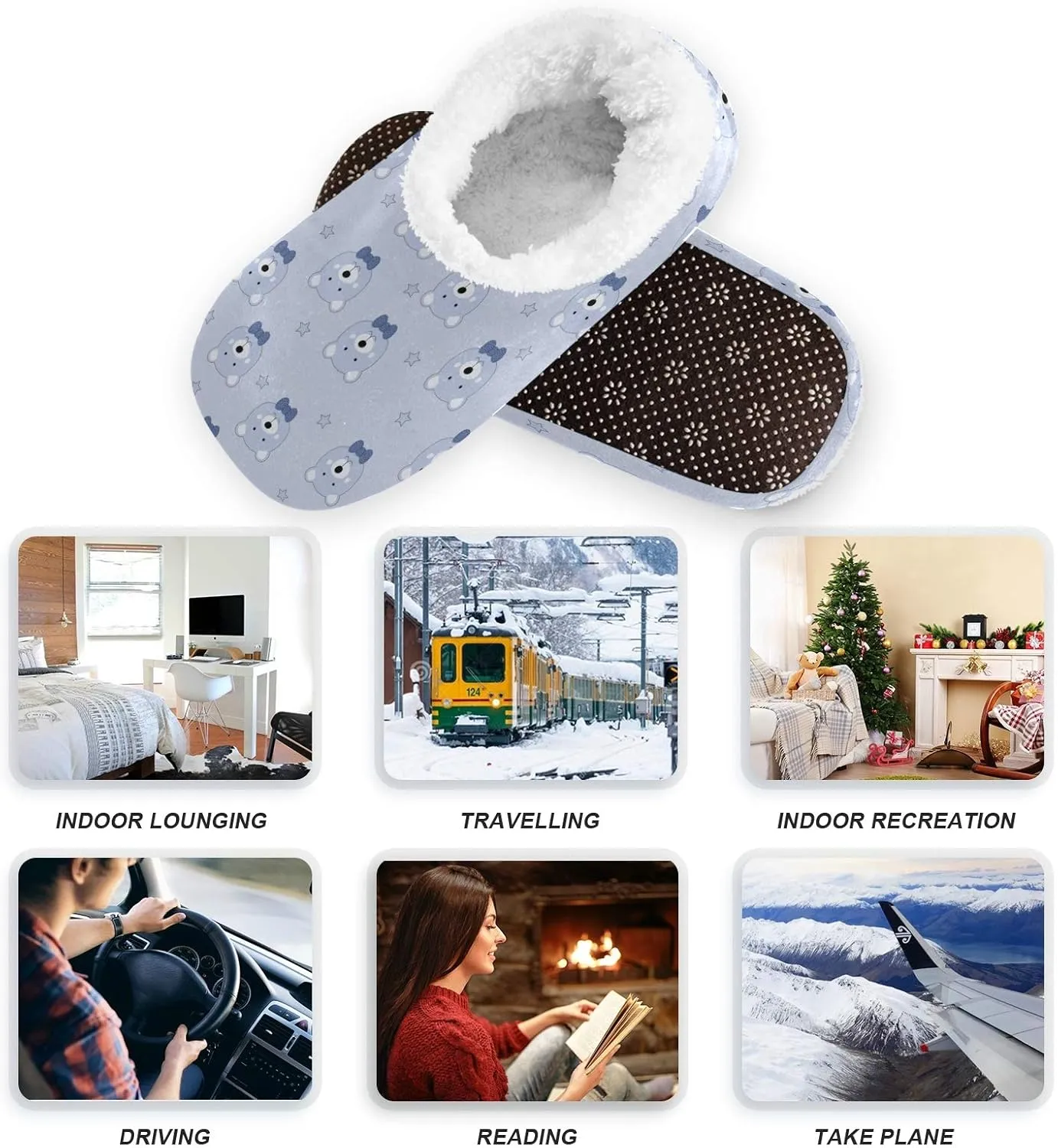 Winter House Slippers for Women/Men with Golden Snowflakes On Deep Blue Element Cozy Fleece Slippers