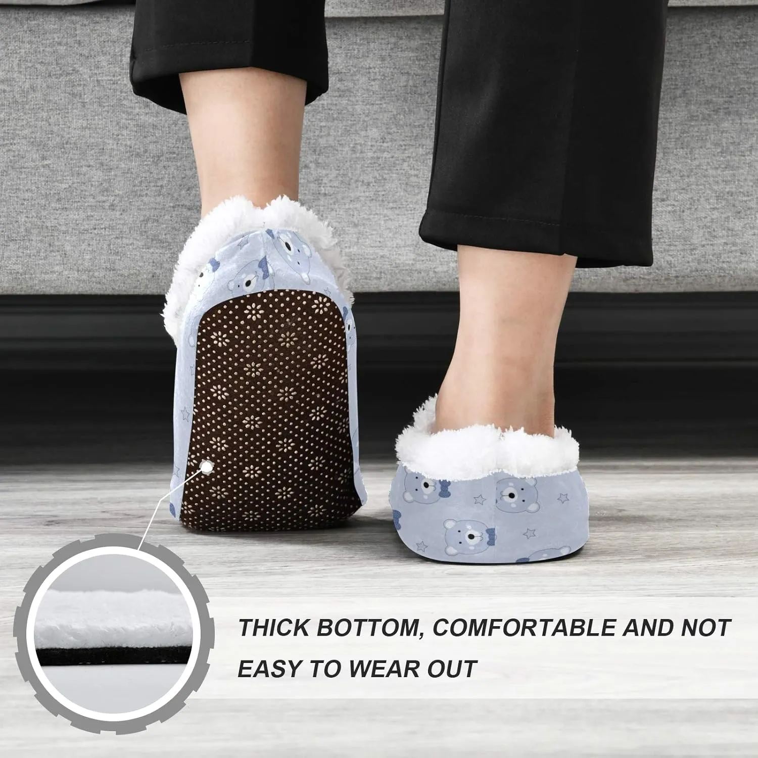 Winter House Slippers for Women/Men with Golden Snowflakes On Deep Blue Element Cozy Fleece Slippers