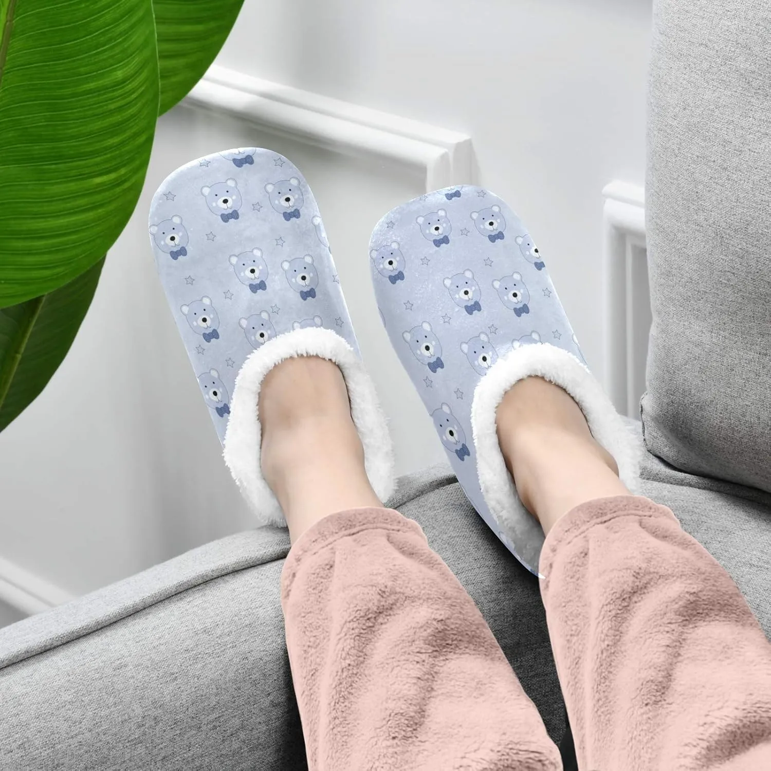 Winter House Slippers for Women/Men with Golden Snowflakes On Deep Blue Element Cozy Fleece Slippers