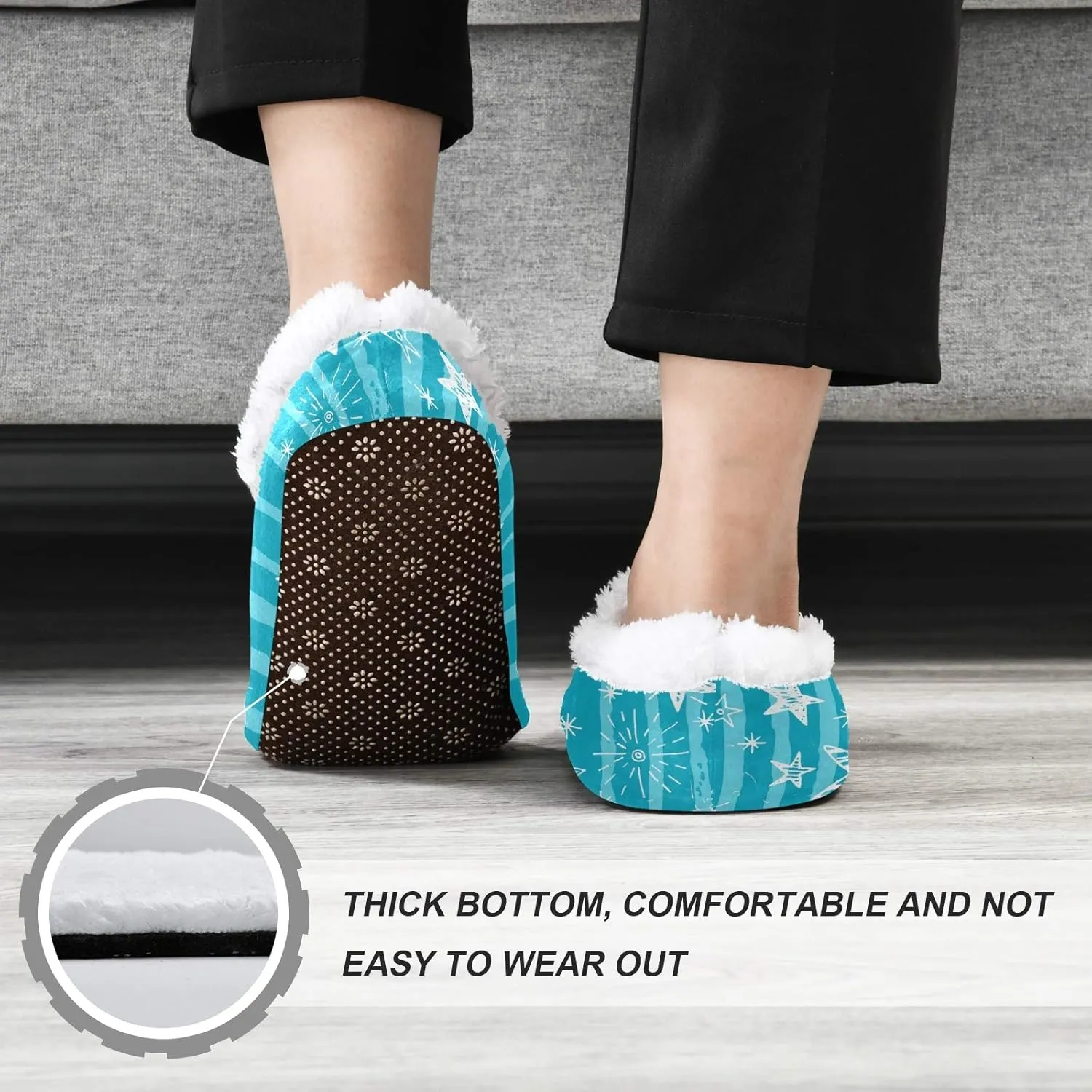 Winter House Slippers for Women/Men with Happy Winter Pug Dog Element Cozy Fleece Slippers