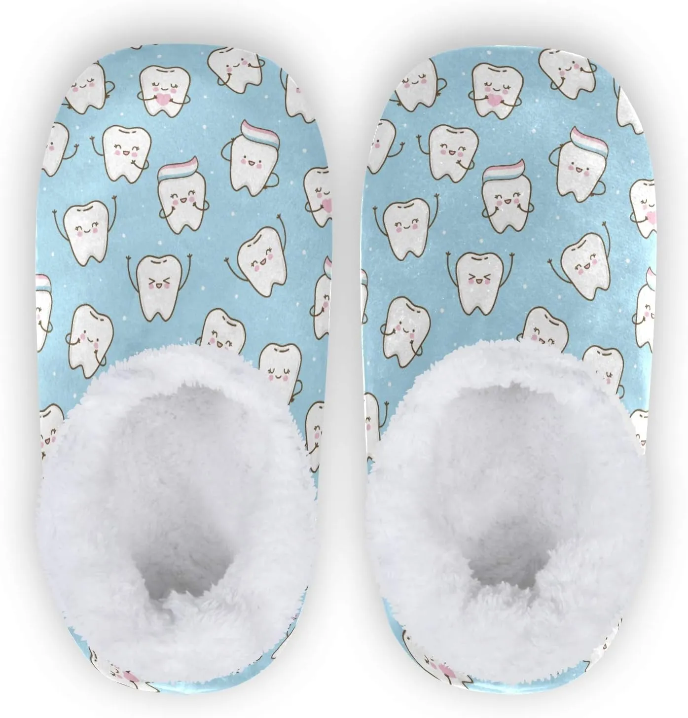 Winter House Slippers for Women/Men with Seamless Pattern With Cute Teeth Element Cozy Fleece Slippers