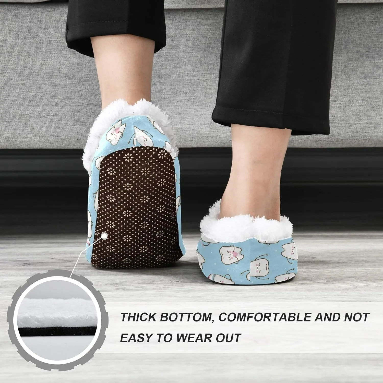 Winter House Slippers for Women/Men with Seamless Pattern With Cute Teeth Element Cozy Fleece Slippers