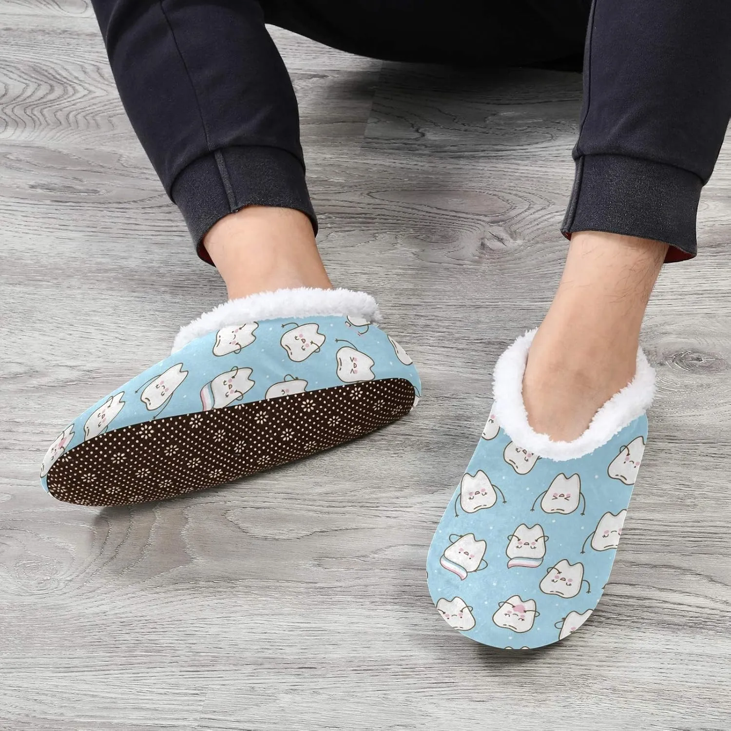 Winter House Slippers for Women/Men with Seamless Pattern With Cute Teeth Element Cozy Fleece Slippers