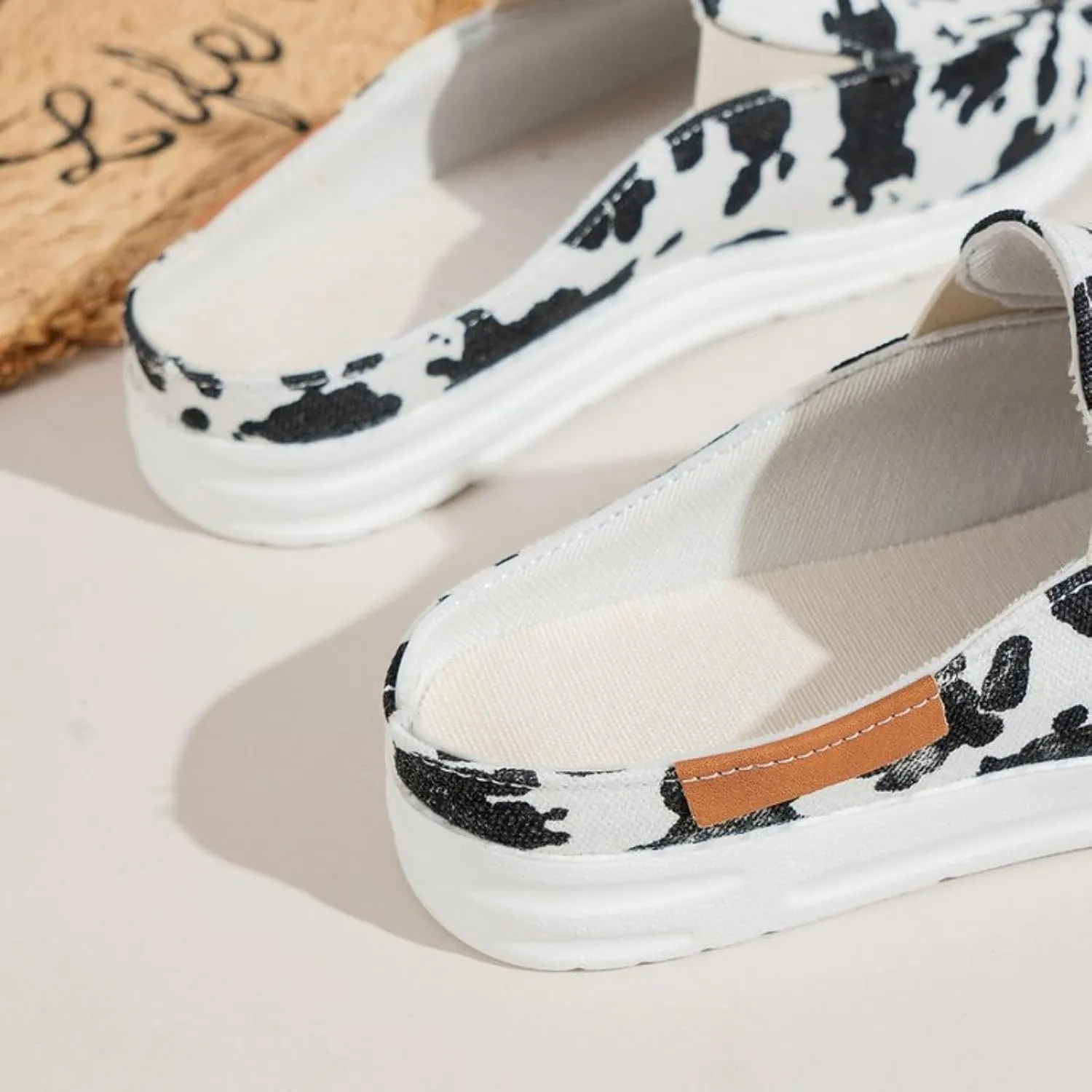 Women Canvas Slip On Lightweight Mule Sneaker Summer Fashion Open Back Flats, Closed Round Toe Low Top Loafer Casual Comfort Walking Sandals