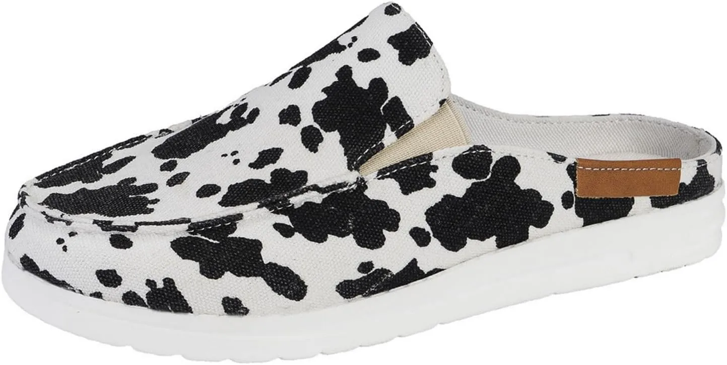 Women Canvas Slip On Lightweight Mule Sneaker Summer Fashion Open Back Flats, Closed Round Toe Low Top Loafer Casual Comfort Walking Sandals