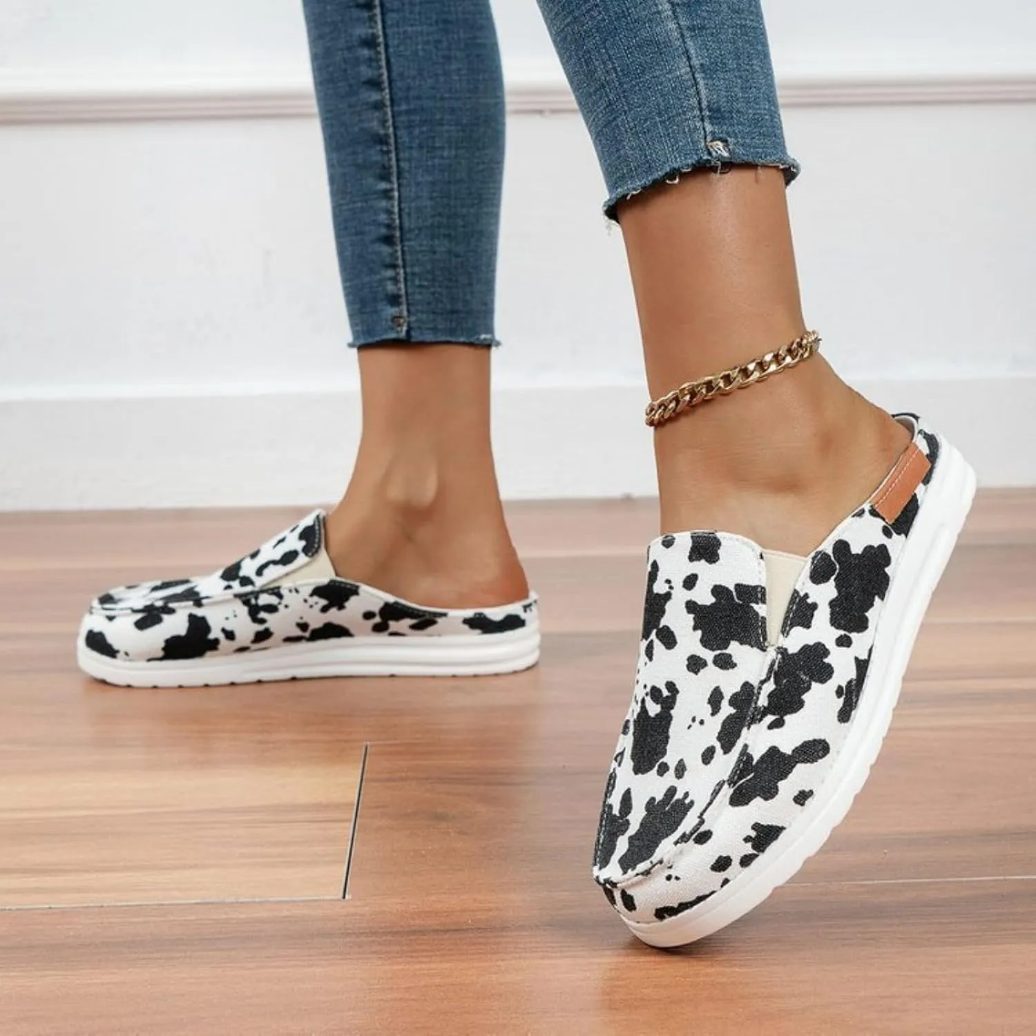 Women Canvas Slip On Lightweight Mule Sneaker Summer Fashion Open Back Flats, Closed Round Toe Low Top Loafer Casual Comfort Walking Sandals