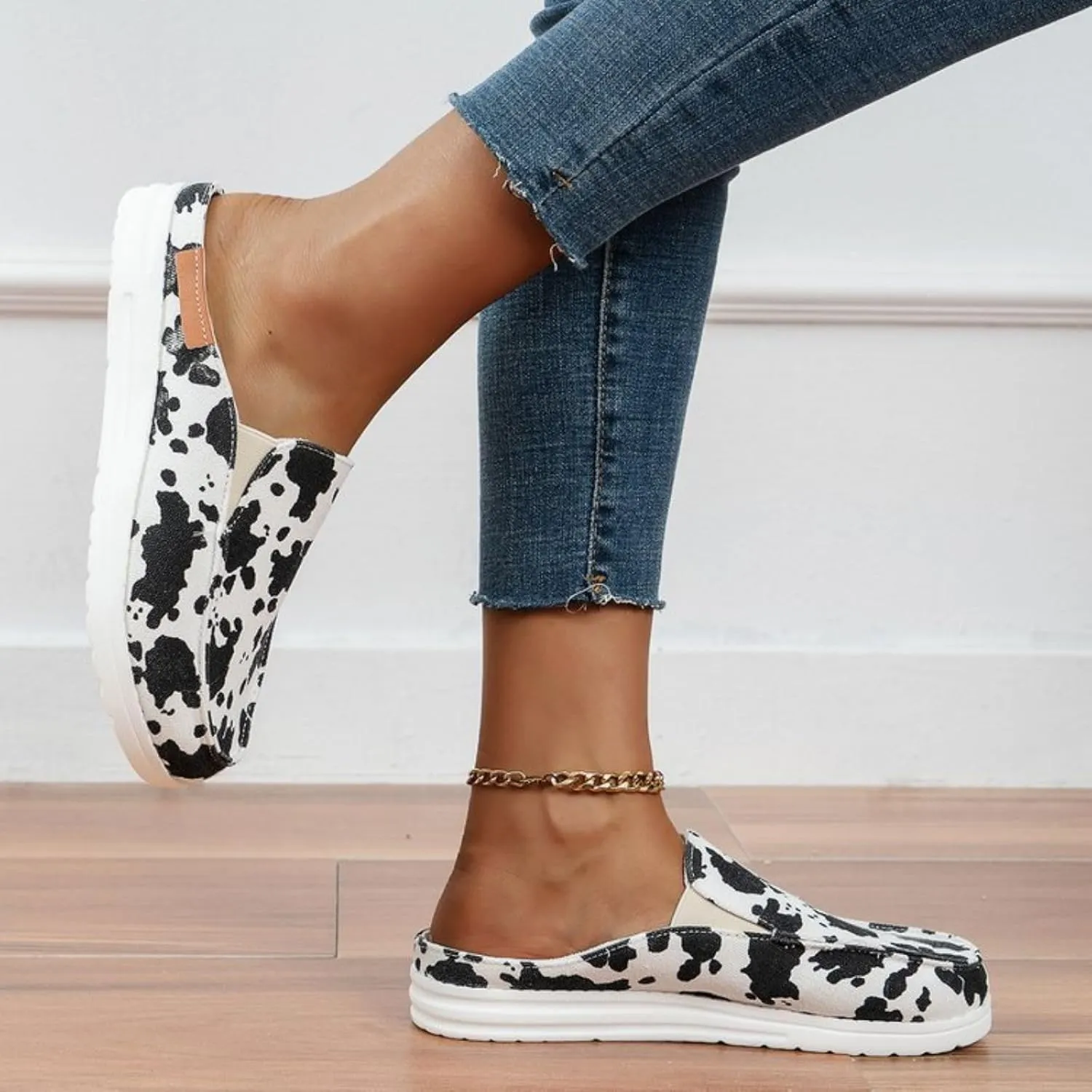 Women Canvas Slip On Lightweight Mule Sneaker Summer Fashion Open Back Flats, Closed Round Toe Low Top Loafer Casual Comfort Walking Sandals