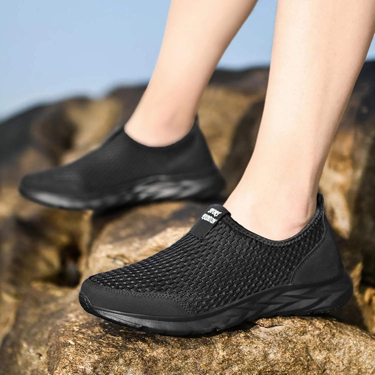 Women Casual Slip On Sneakers Breathable Knit Walking Shoes Lightweight Loafers Non Slip Comfortable Flats